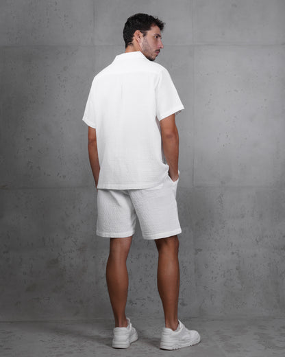 White Linen-Cotton Short Sleeve Shirt & Shorts Set – Relaxed Fit