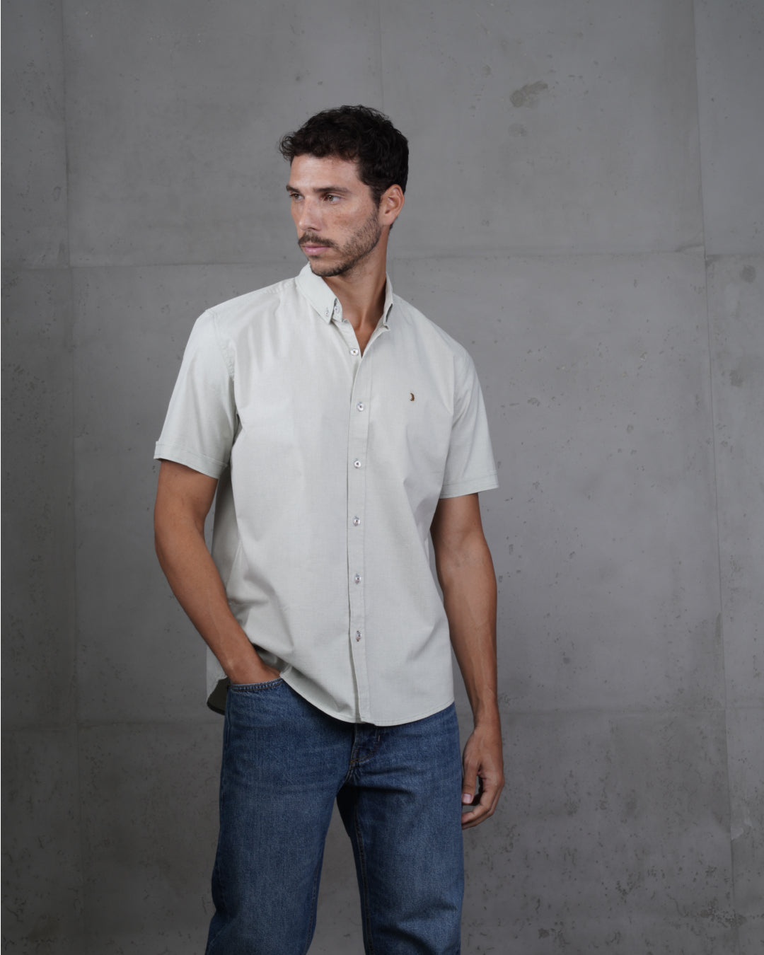 Mint Green Cotton Short-Sleeve Shirt