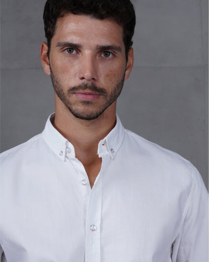 White Cotton Subtle Vertical Striped Shirt