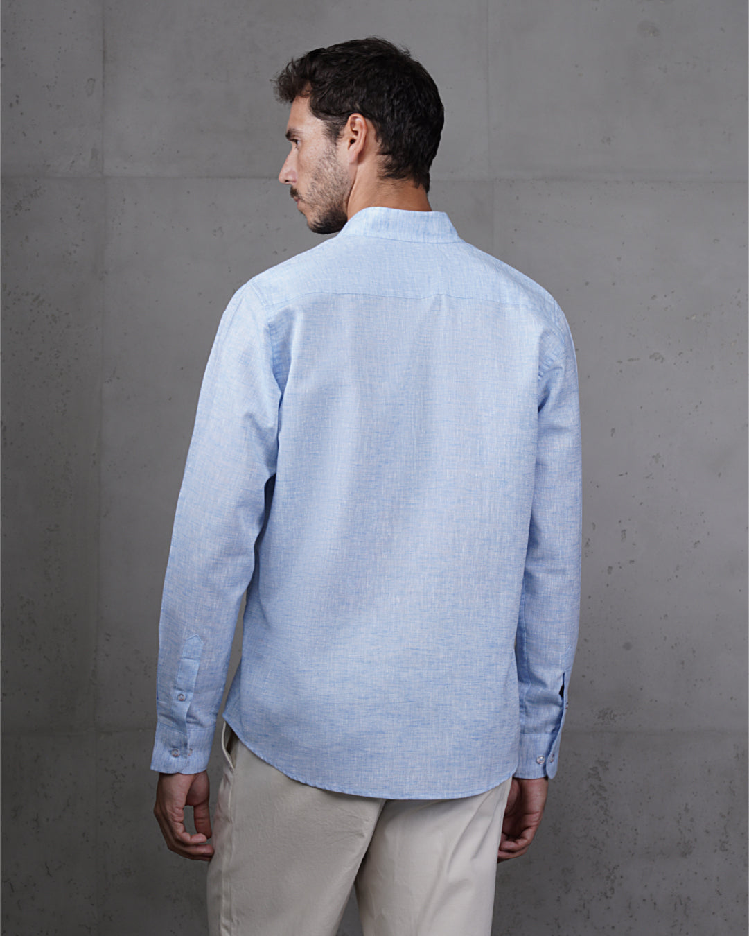 Baby Blue Cotton Casual Long Sleeve Shirt