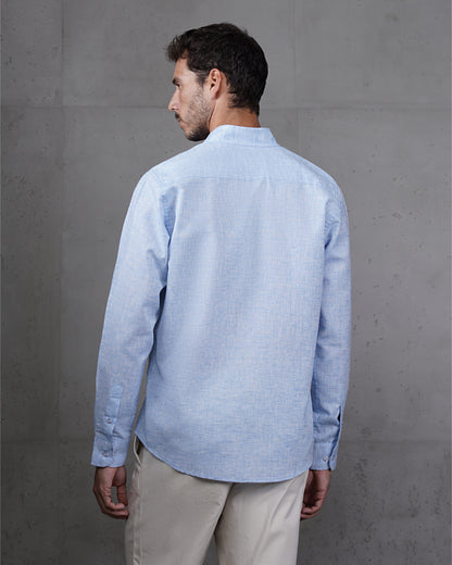 Baby Blue Cotton Casual Long Sleeve Shirt