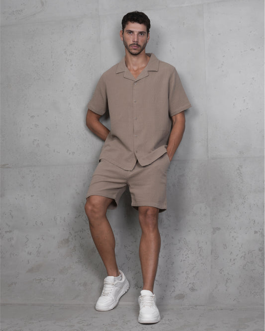 Caffee Linen-Cotton Short Sleeve Shirt & Shorts Set – Relaxed Fit