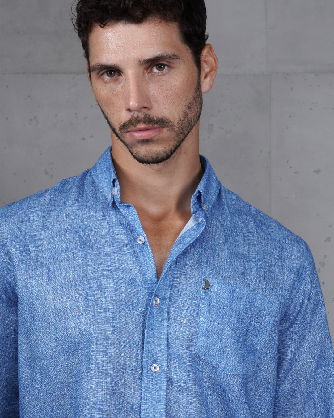 Medium Blue Linen Plain Shirt