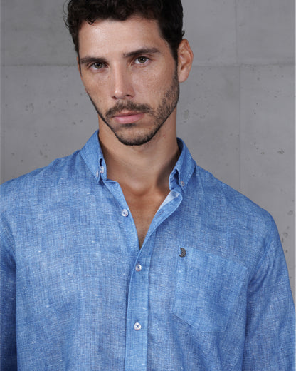 Medium Blue Linen Plain Shirt