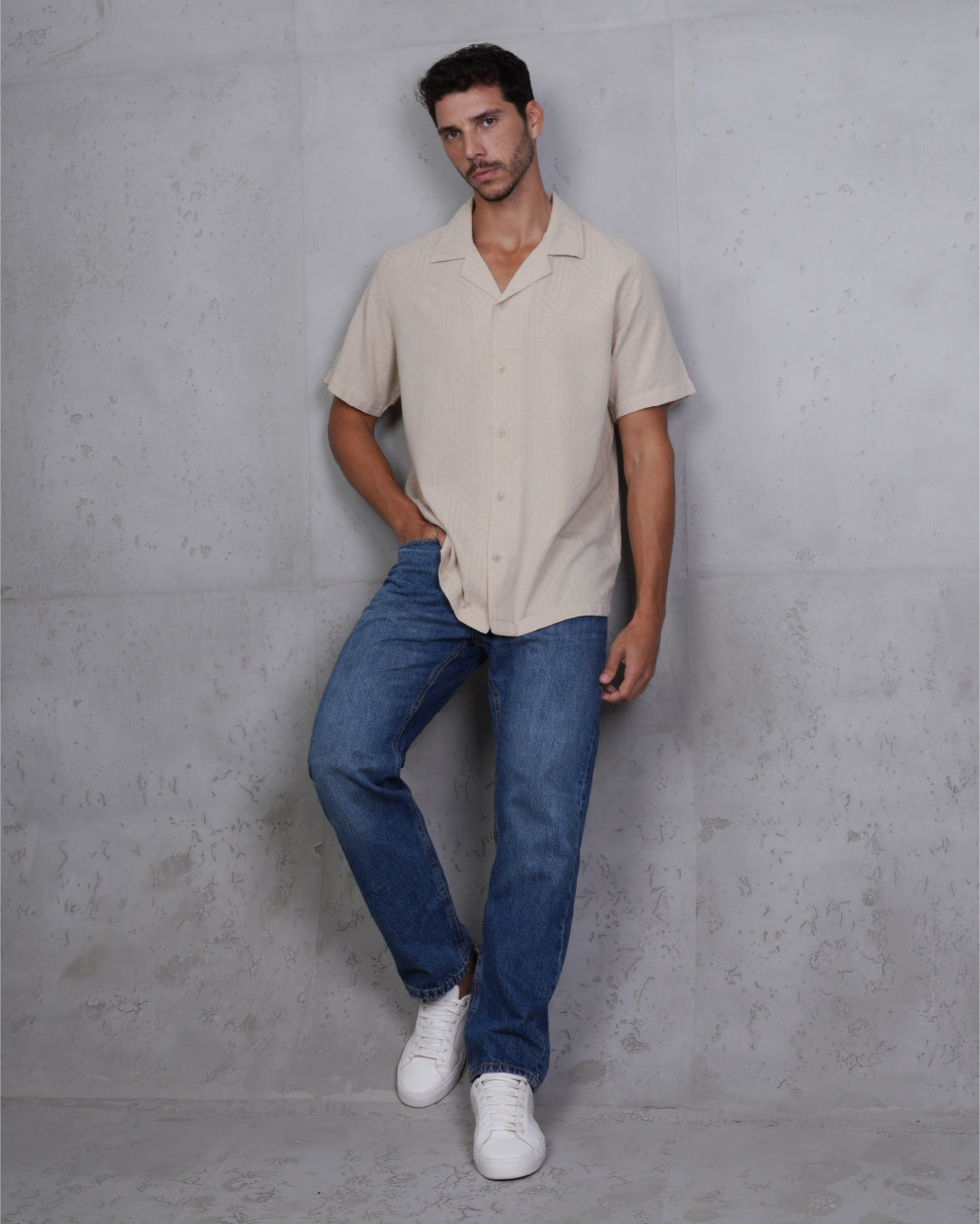 Beige Riviera Short Sleeve Camp Collar Shirt