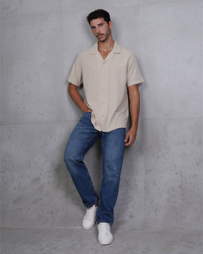 Beige Riviera Short Sleeve Camp Collar Shirt
