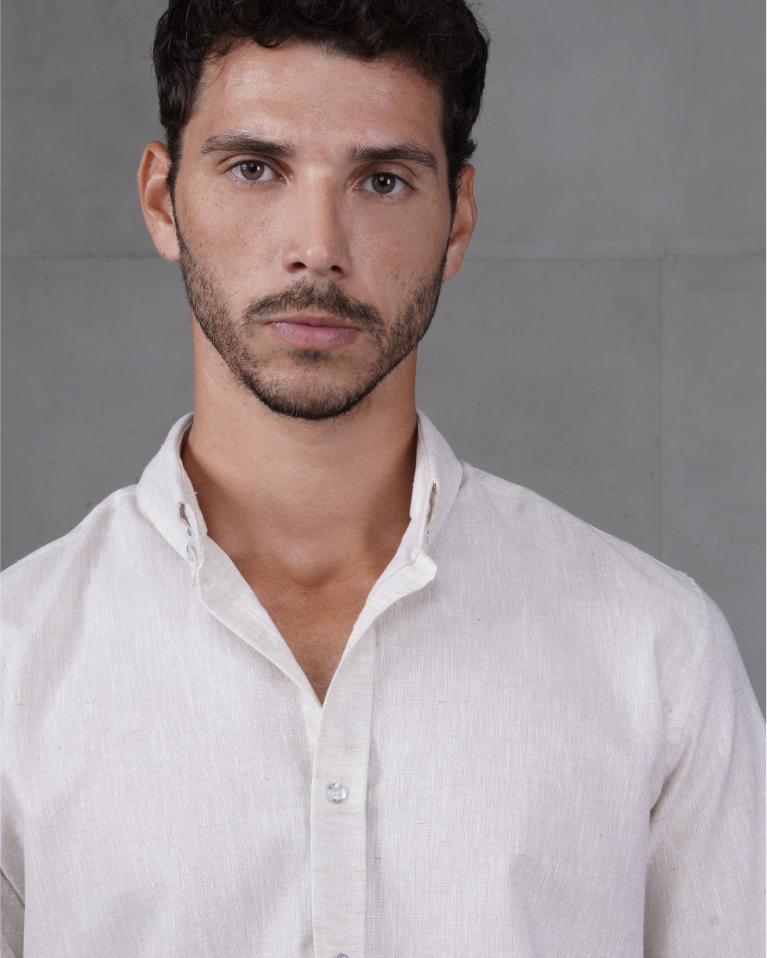 Beige Cotton Casual Long Sleeve Shirt