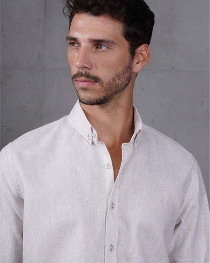 Beige Casual Cotton Long Sleeve Shirt