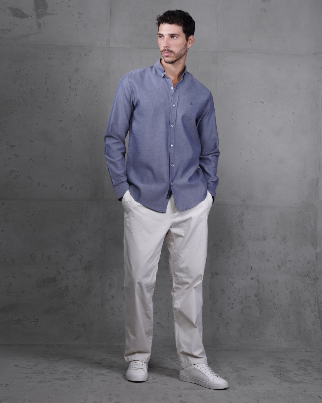 Navy Blue Long Sleeve Cotton Shirt