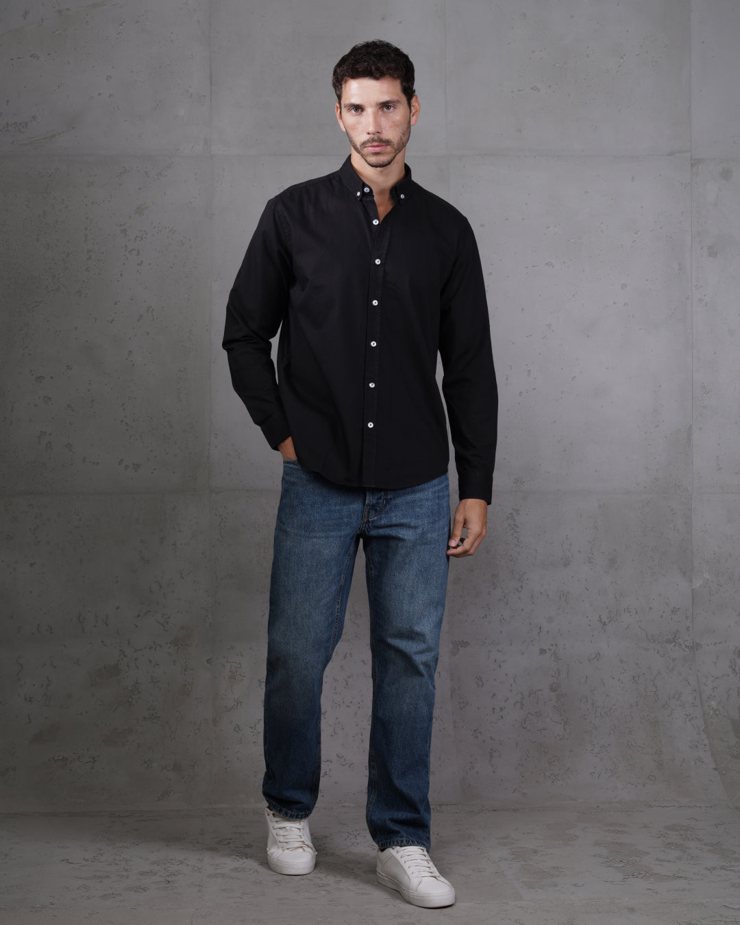 Black Cotton Subtle Vertical Striped Shirt