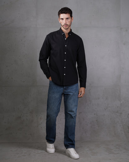 Black Cotton Subtle Vertical Striped Shirt