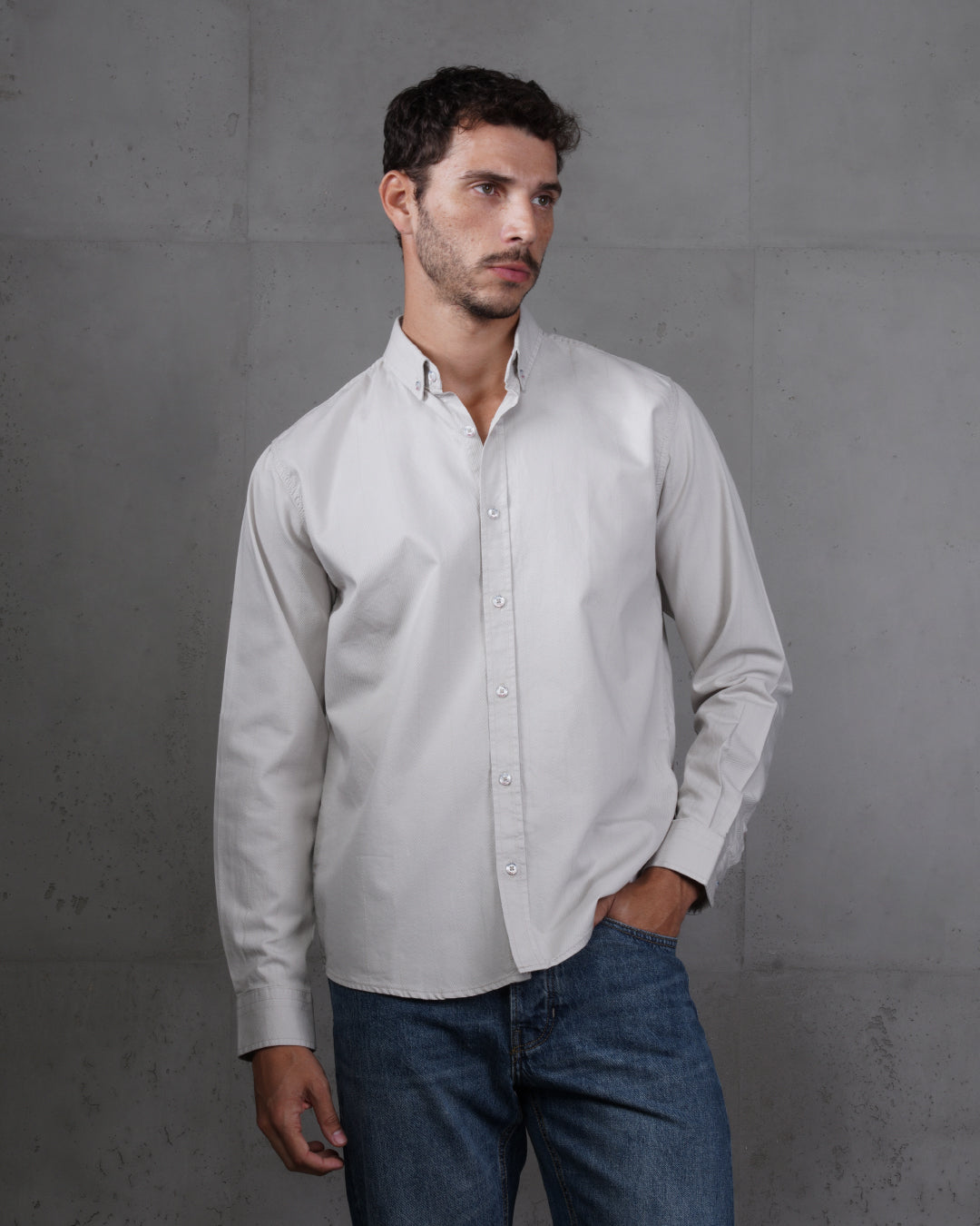 Grey Cotton Subtle Vertical Striped Shirt