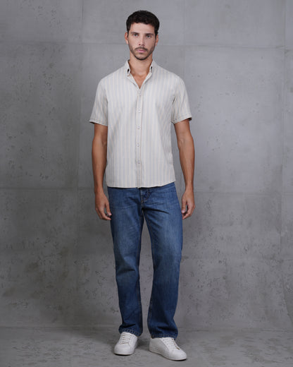 Baby Blue Striped Short Sleeve Cotton Shirt