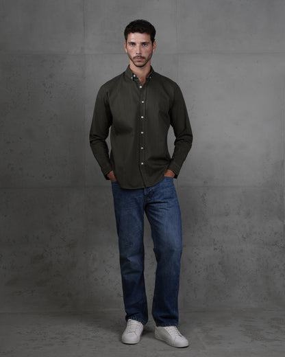 Oil Cotton Subtle Vertical Striped Shirt
