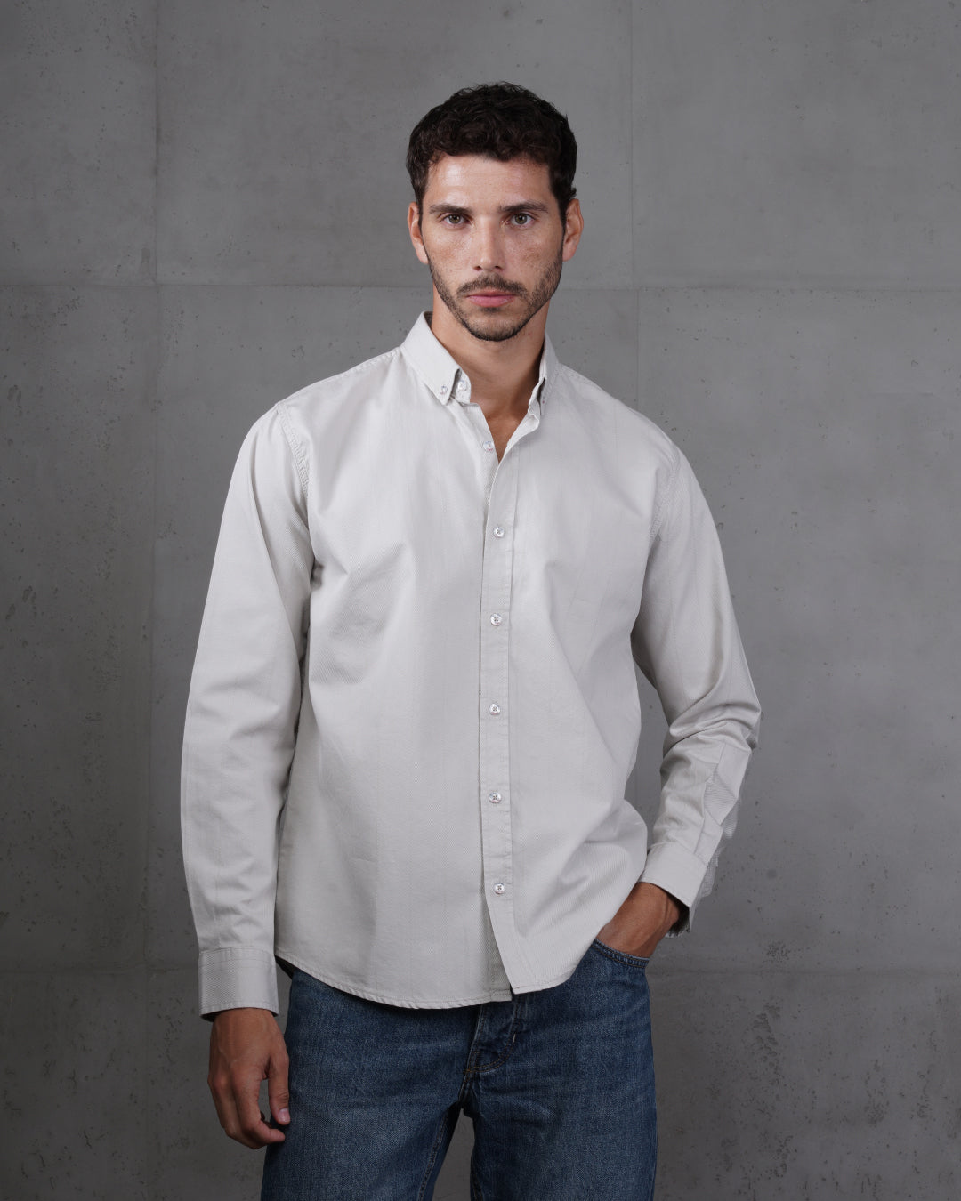 Grey Cotton Subtle Vertical Striped Shirt