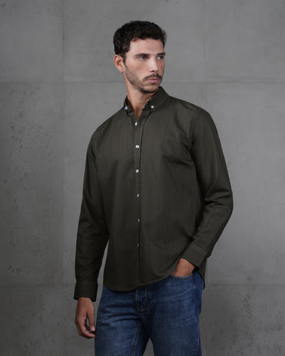 Oil Cotton Subtle Vertical Striped Shirt