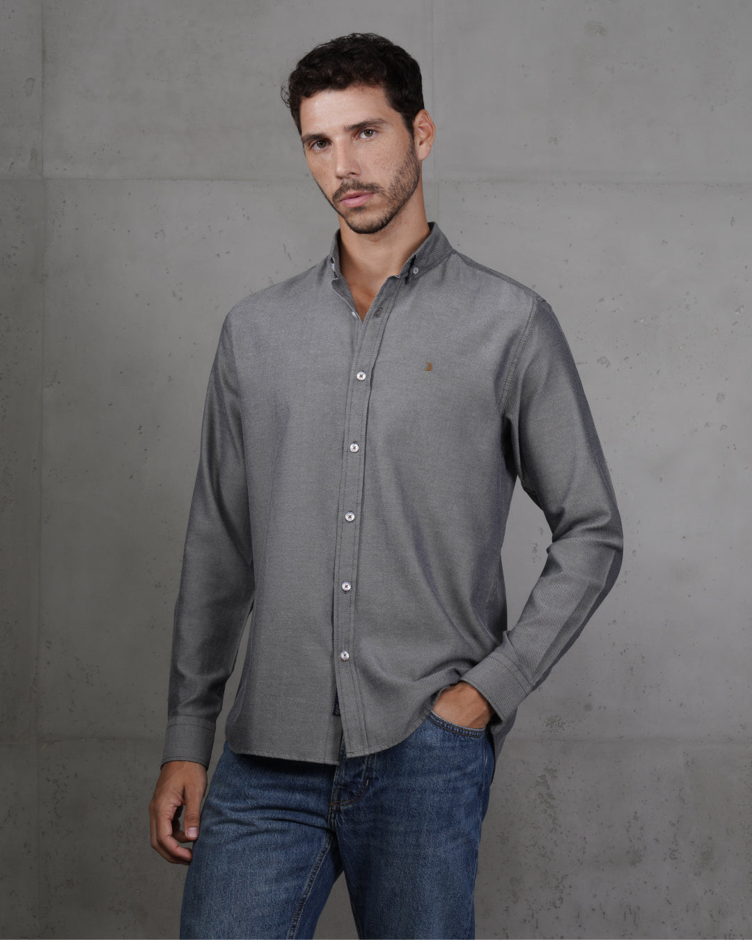 Dark Grey Long Sleeve Cotton Shirt