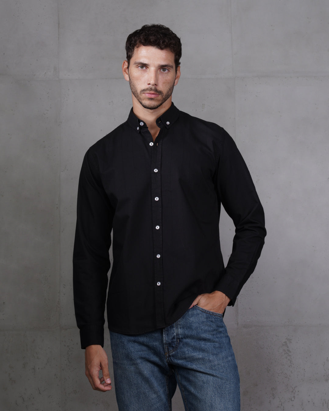 Black Cotton Subtle Vertical Striped Shirt
