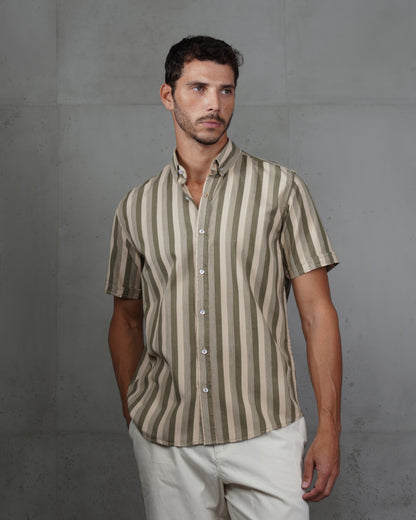 Oil Casual Striped Short Sleeve Cotton  Shirt
