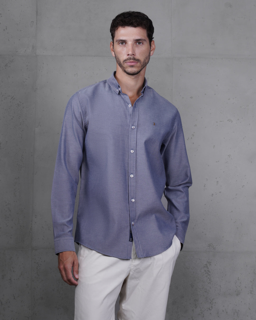 Navy Blue Long Sleeve Cotton Shirt