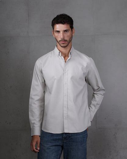 Grey Cotton Subtle Vertical Striped Shirt