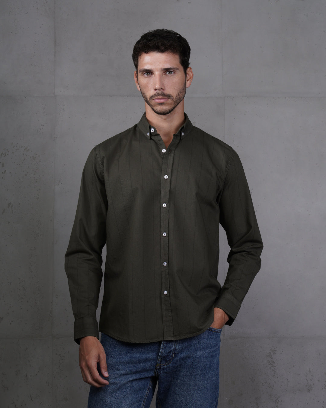 Oil Cotton Subtle Vertical Striped Shirt