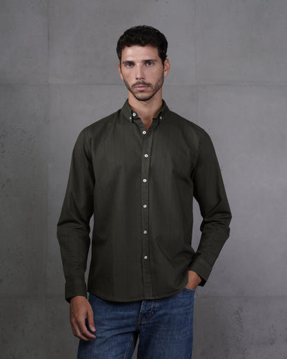 Oil Cotton Subtle Vertical Striped Shirt