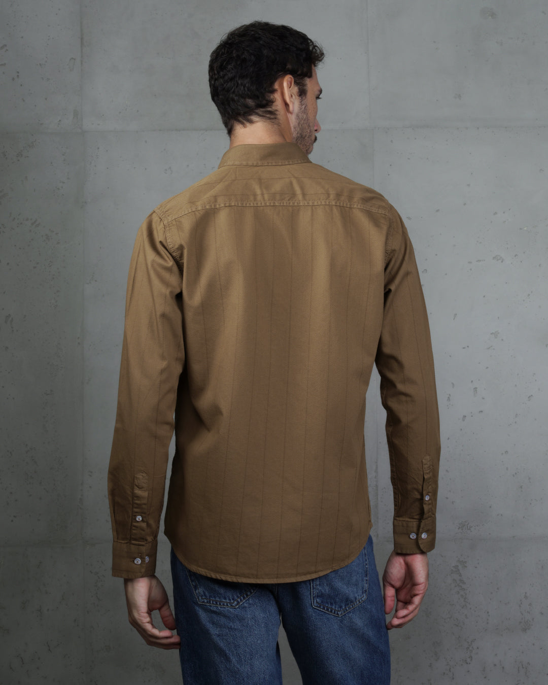 Camel Cotton Subtle Vertical Striped Shirt