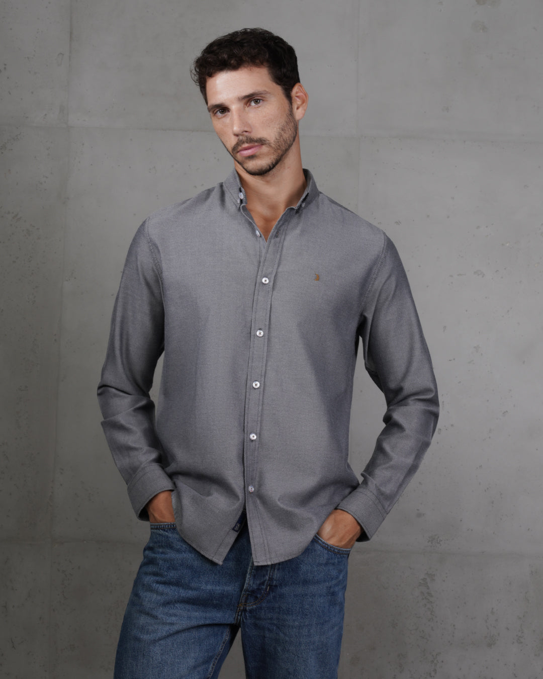 Dark Grey Long Sleeve Cotton Shirt