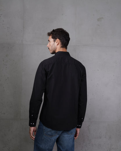 Black Cotton Subtle Vertical Striped Shirt