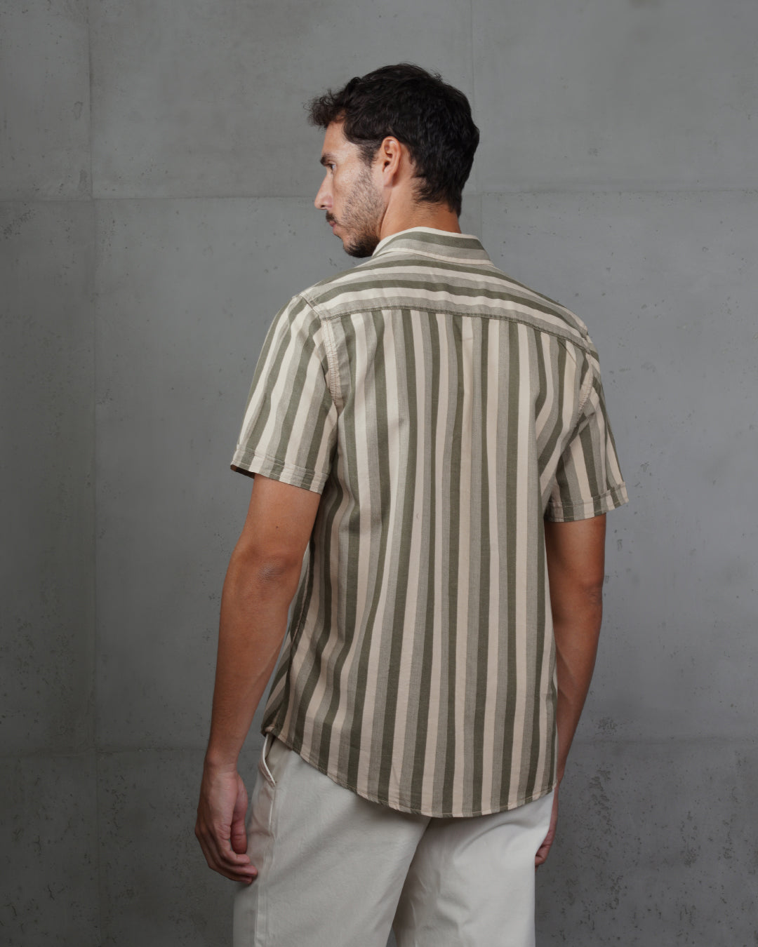 Oil Casual Striped Short Sleeve Cotton  Shirt