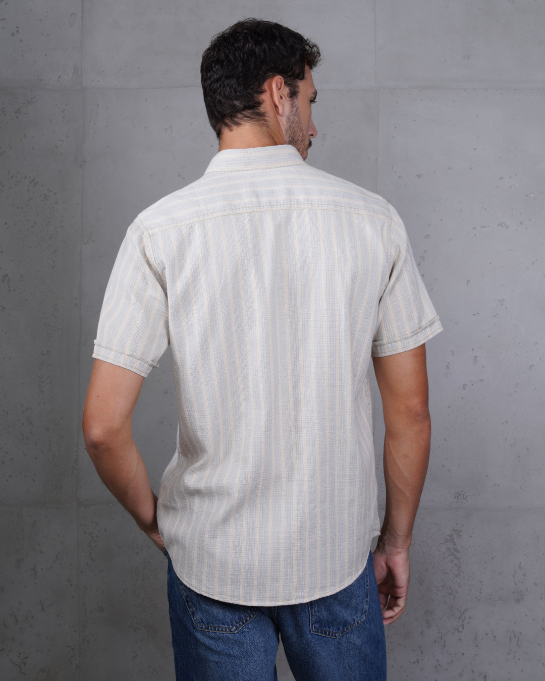 Baby Blue Striped Short Sleeve Cotton Shirt