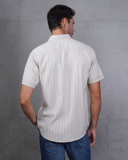 Baby Blue Striped Short Sleeve Cotton Shirt