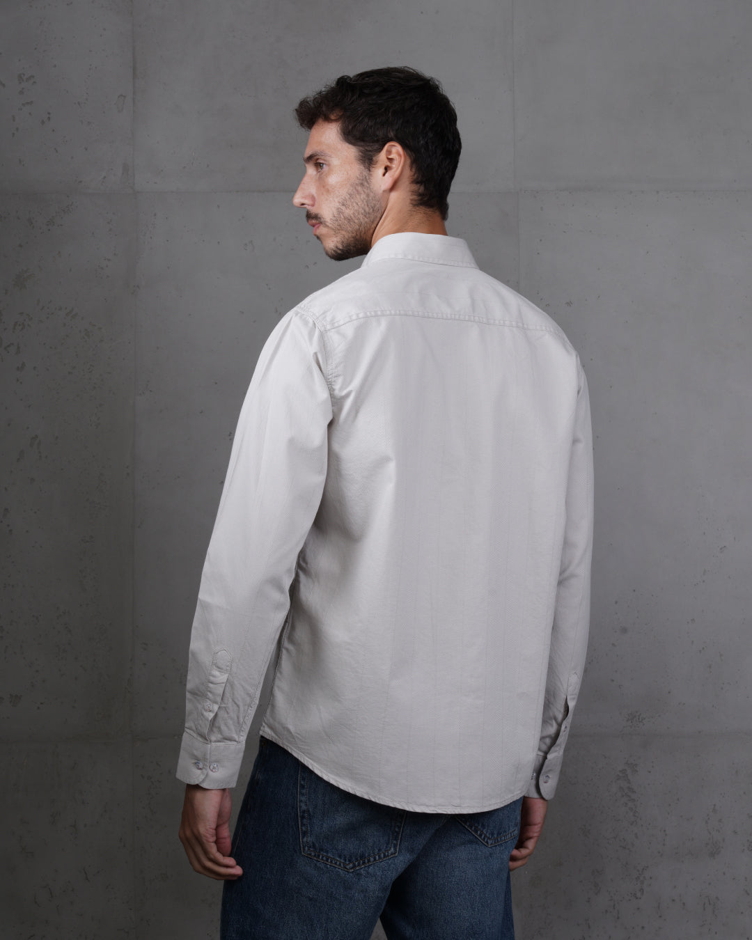 Grey Cotton Subtle Vertical Striped Shirt