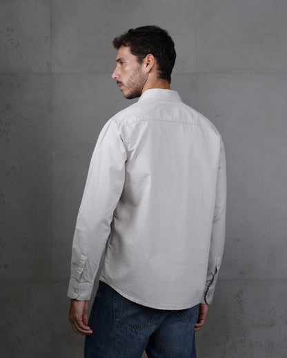 Grey Cotton Subtle Vertical Striped Shirt
