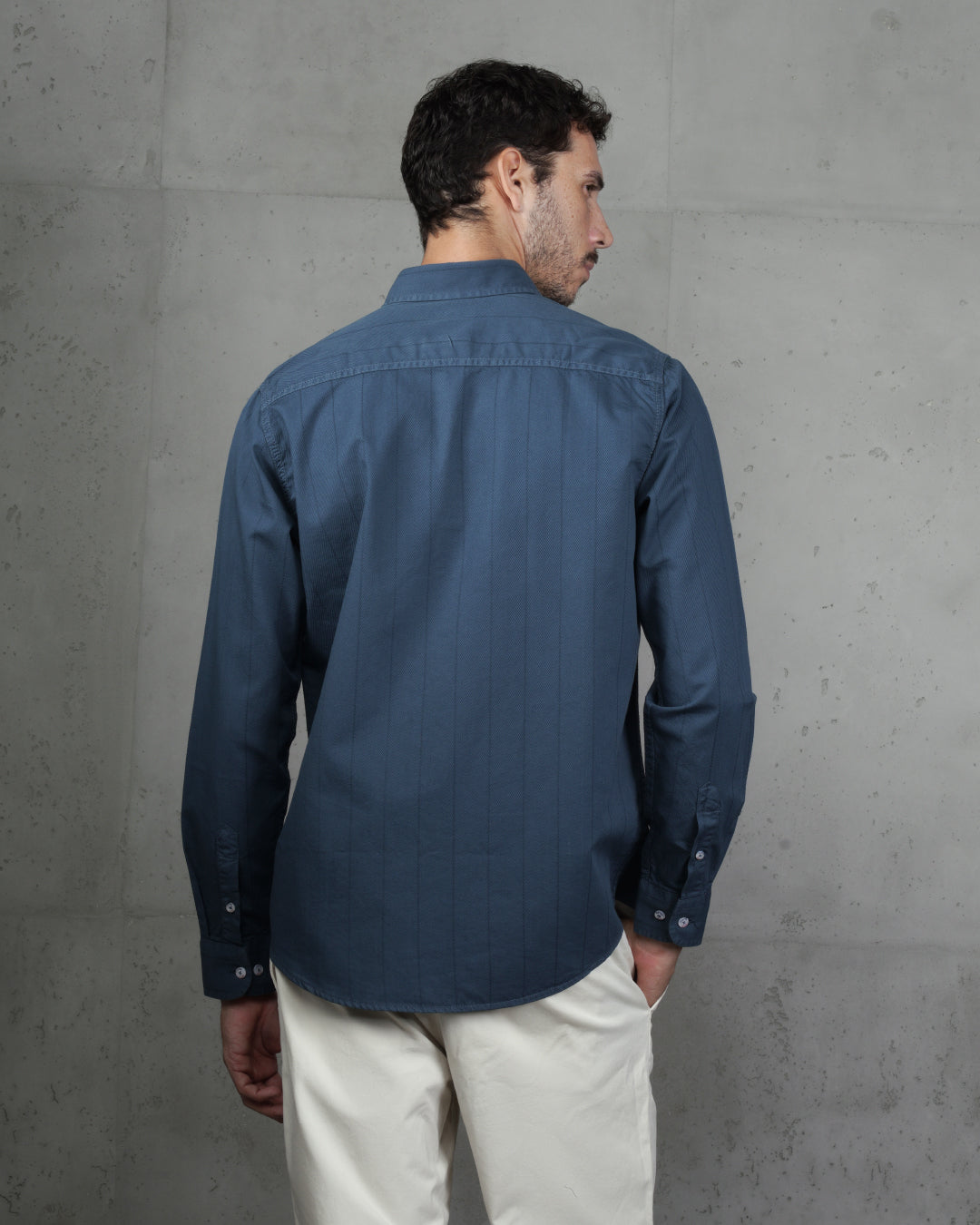 Indigo Cotton Subtle Vertical Striped Shirt