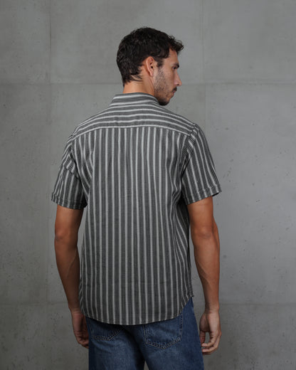 Black Striped Short Sleeve Cotton Shirt