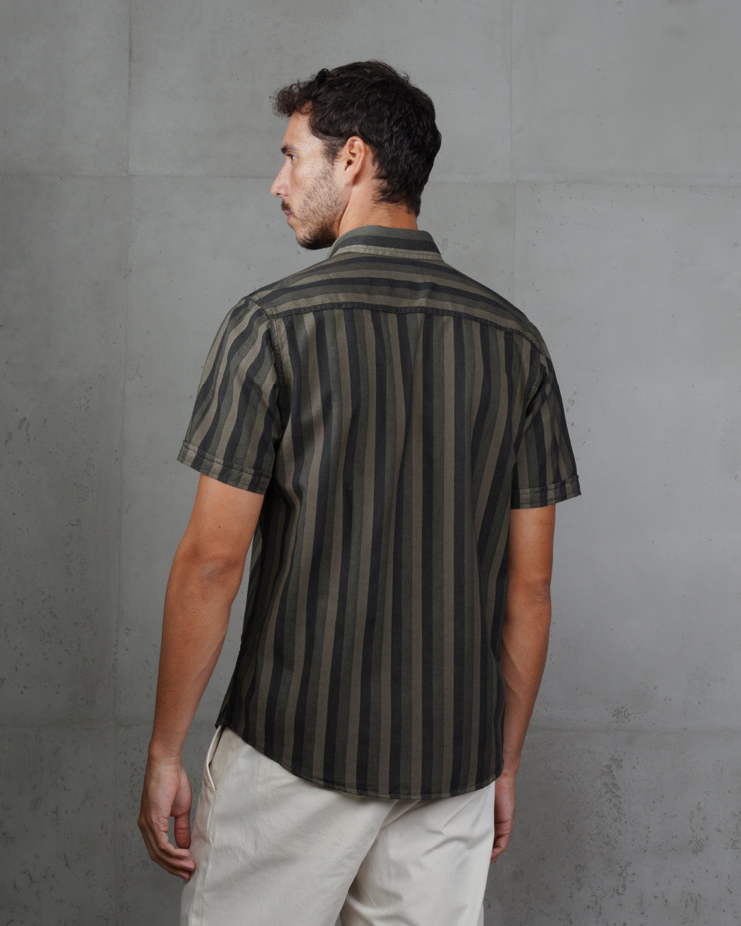 Black Casual Striped Short Sleeve Cotton  Shirt