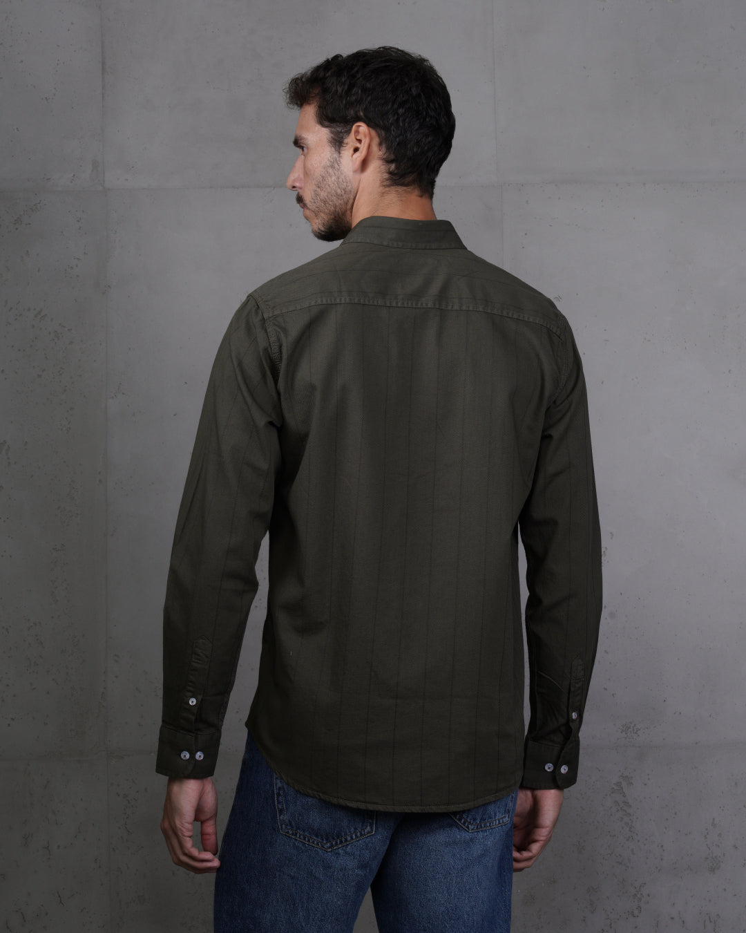 Oil Cotton Subtle Vertical Striped Shirt