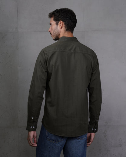 Oil Cotton Subtle Vertical Striped Shirt