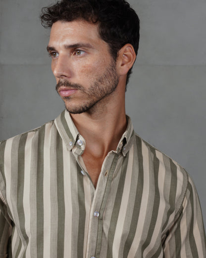 Oil Casual Striped Short Sleeve Cotton  Shirt