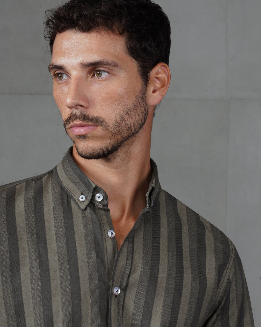 Grey Casual Striped Short Sleeve Cotton Shirt