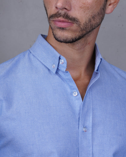 Blue Plain Cotton Shirt