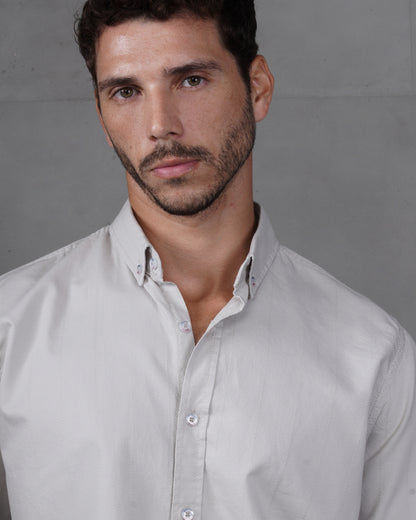 Grey Cotton Subtle Vertical Striped Shirt