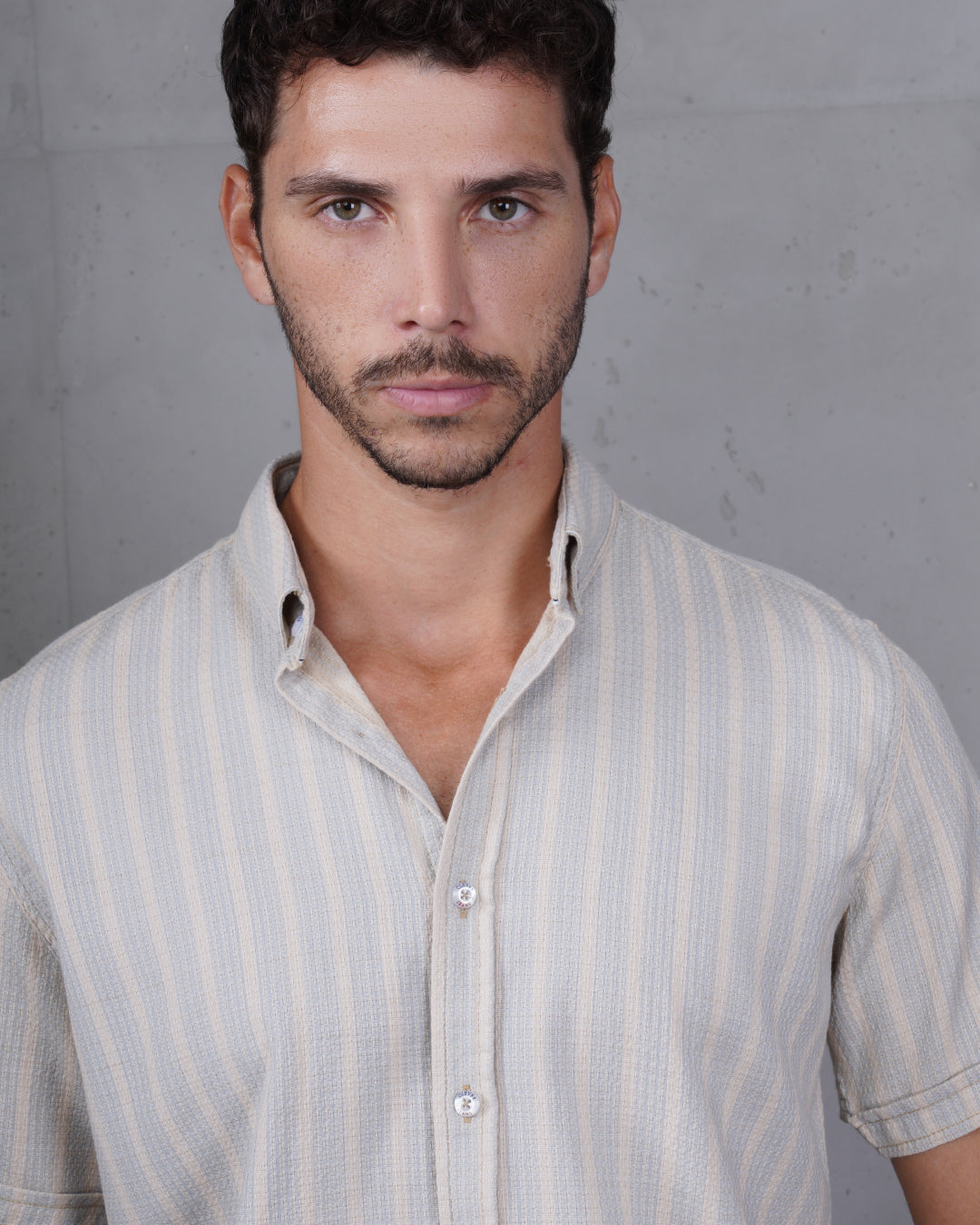 Baby Blue Striped Short Sleeve Cotton Shirt