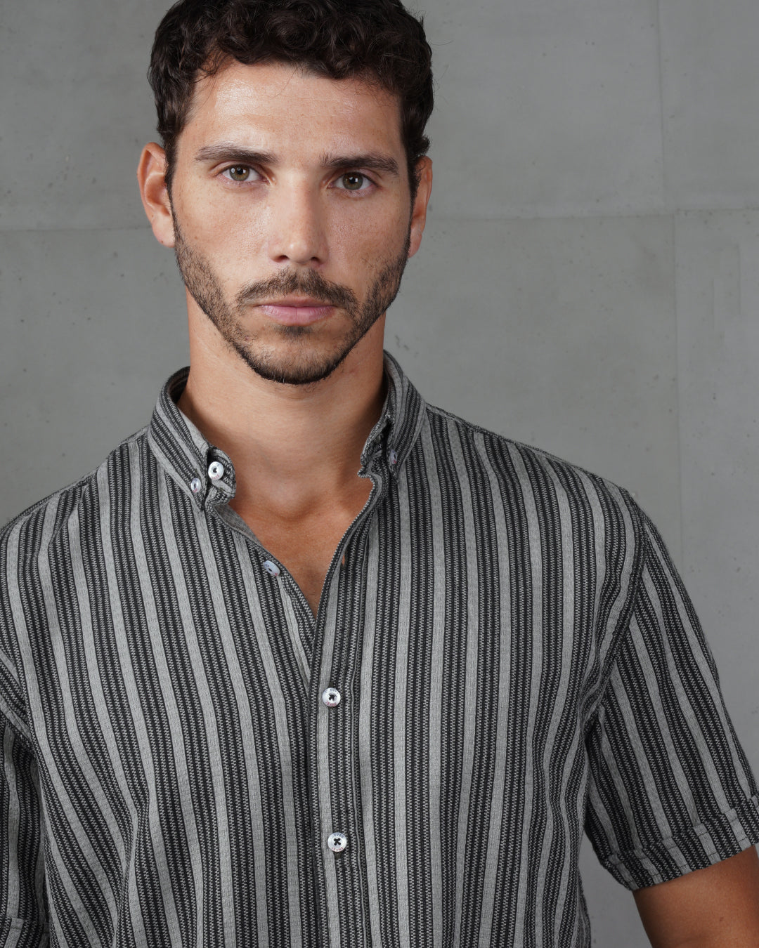 Black Striped Short Sleeve Cotton Shirt