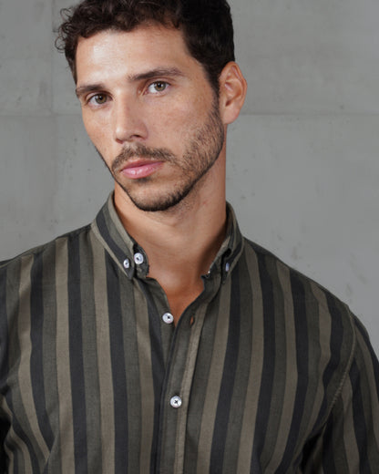 Black Casual Striped Short Sleeve Cotton  Shirt