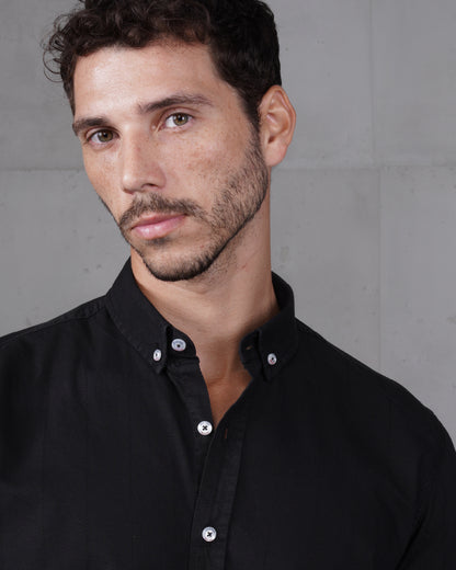 Black Cotton Subtle Vertical Striped Shirt