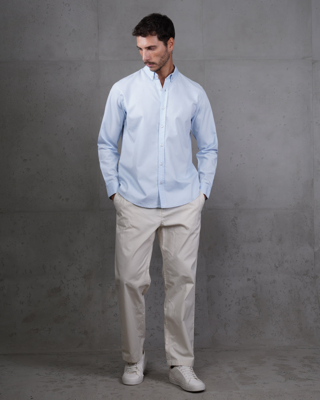 Baby Blue Cotton Subtle Vertical Striped Shirt