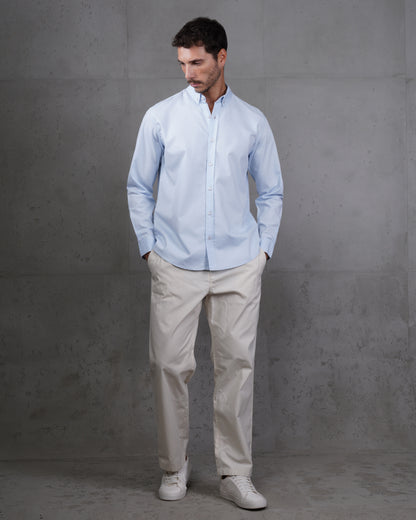 Baby Blue Cotton Subtle Vertical Striped Shirt